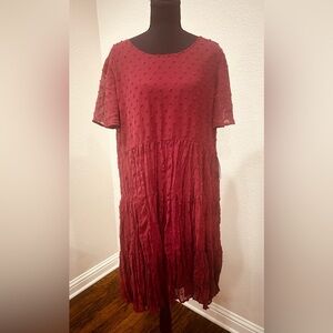 NWT Boho Milkarose "The Hannah" Swiss Dot Tiered Dress - Burgundy Wine Feminine